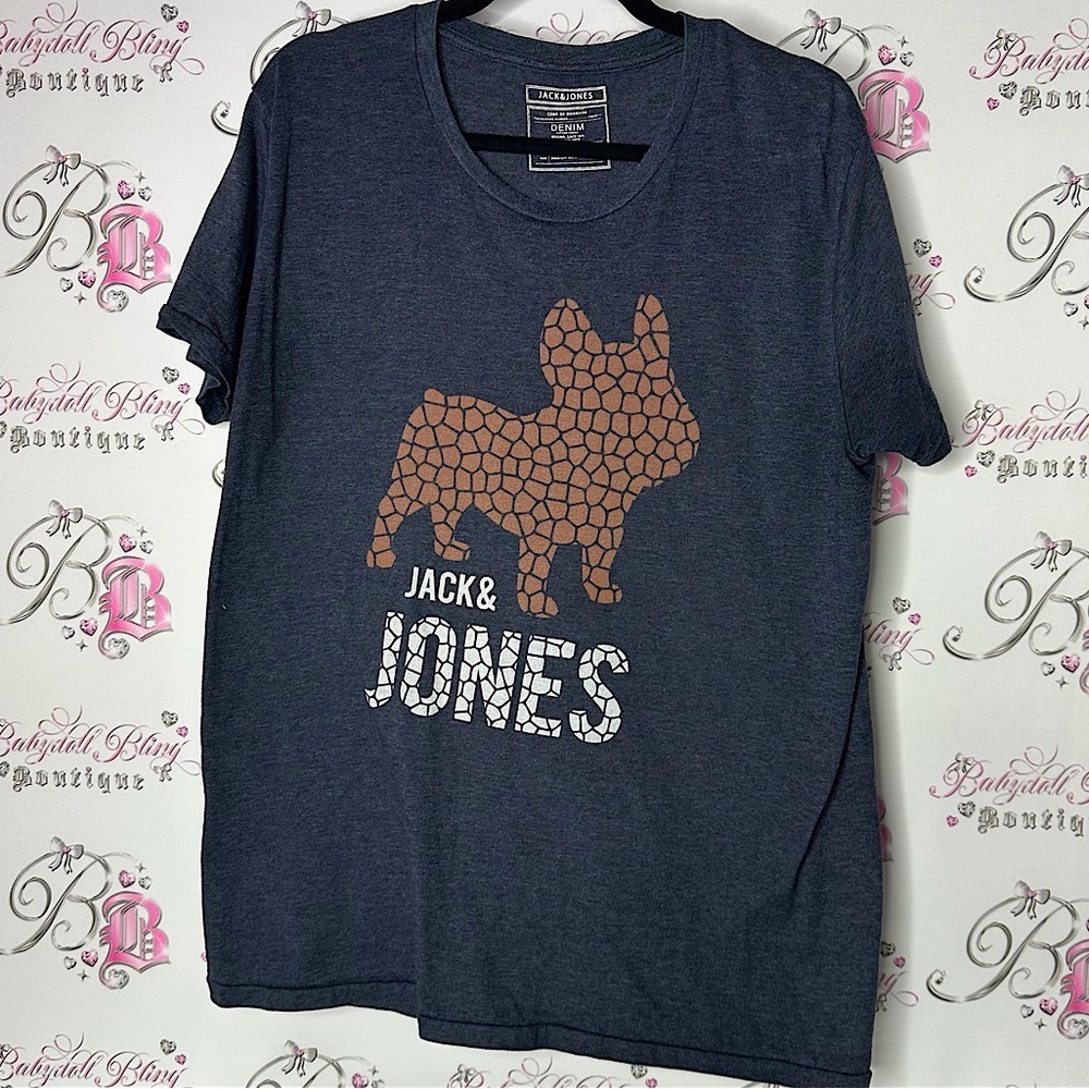 Jack & Jones French Bulldog Graphic Tee tshirt grey brown white dog 🐶